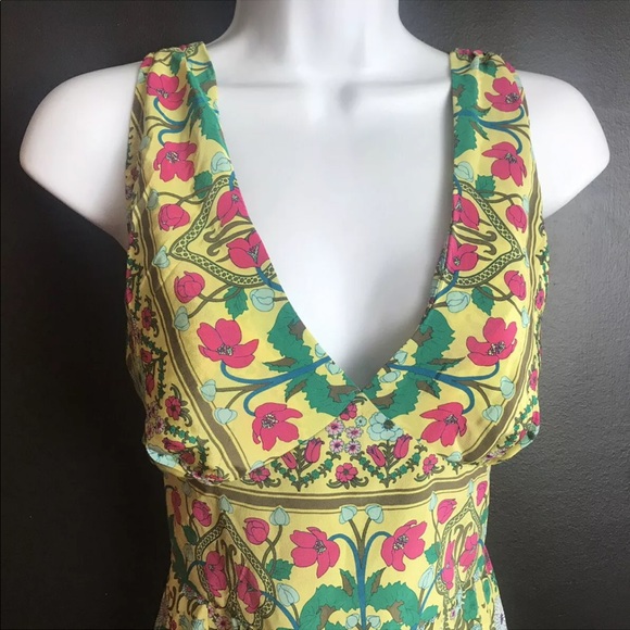 Anthropologie PLENTY By Tracy Reese Silk Dress RARE Floral Yellow Pink Green - Picture 8 of 12